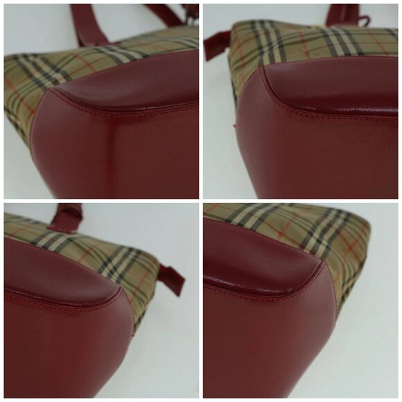 BURBERRY Nova Check Hand Bag Canvas Beige Red Auth - Picture 16 of 16